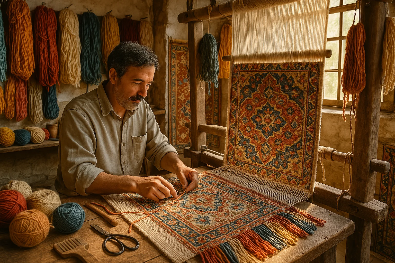 Process of handcarfting carpets by hand